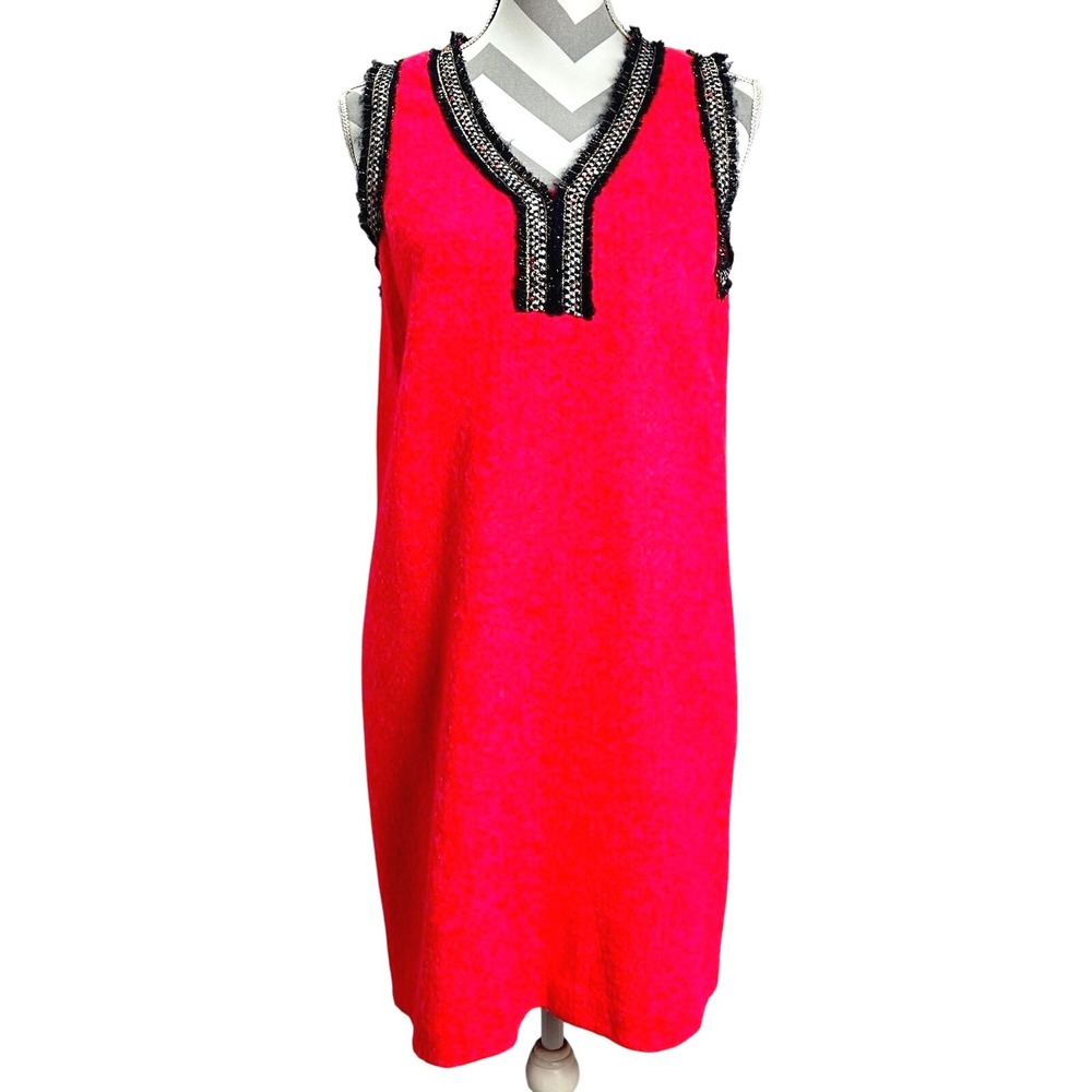 VILAGALLO‎ Sleeveless Mini Dress Tweed V Neck Party Cocktail Hot Pink 42eu 10us